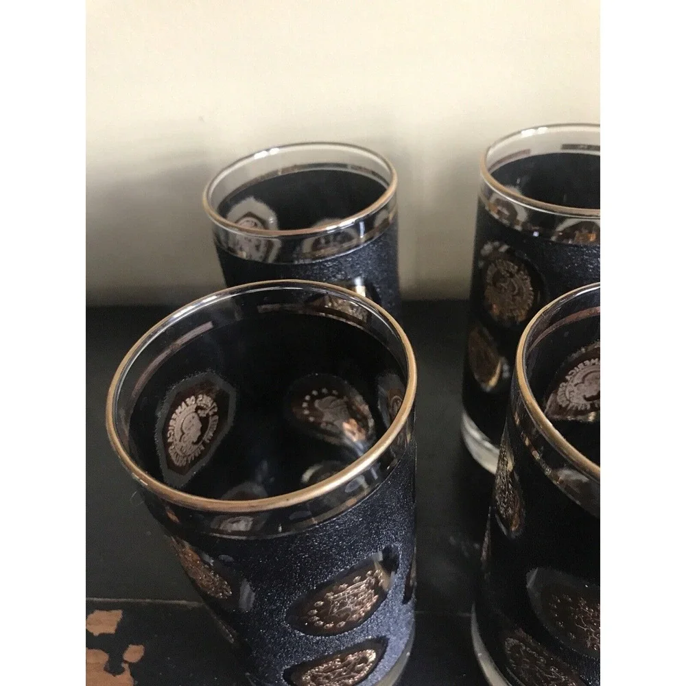 Libbey Black With Gold Coin Highball‎ Tea Glasses Set Of 2